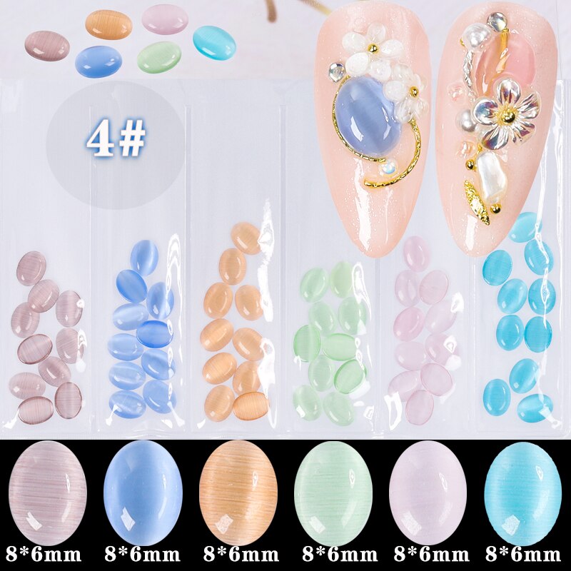 60 unids/pack 3D Oval redondo ojo de gato Cymophane claro de ámbar joya acrílico arte de uñas de diamante de imitación gemas decoración manicura puntas DIY: GZS04
