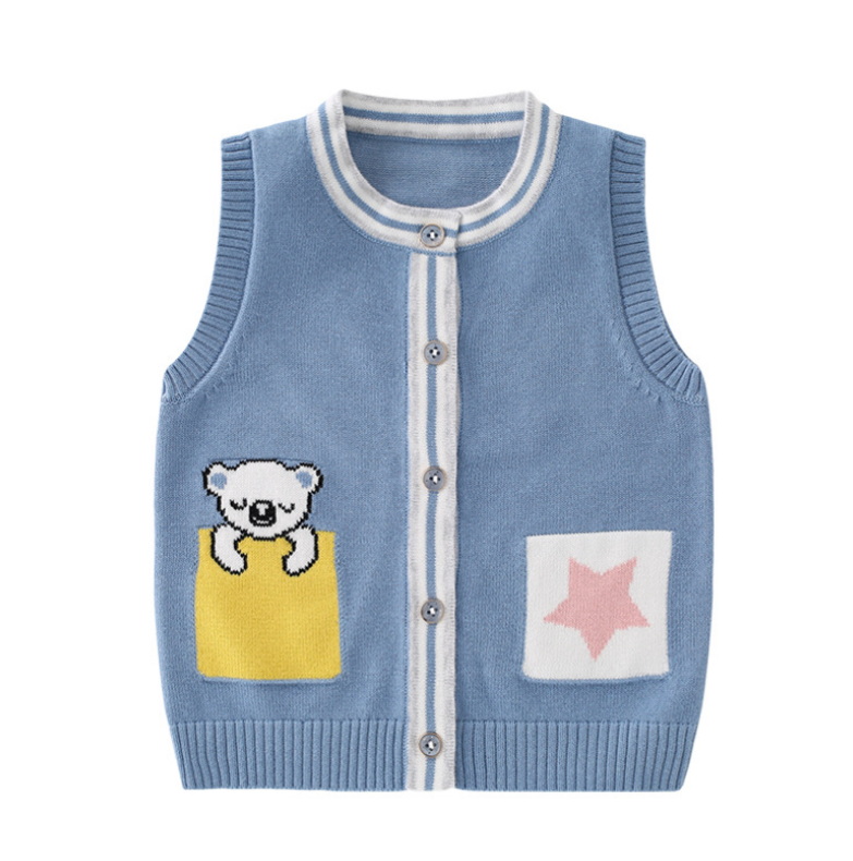 Herfst Baby Meisjes Jongens Vest Open Stitch Cartoon Luiaard Ronde Kraag Breien Trui Vesten Kinderen Uitloper E3019