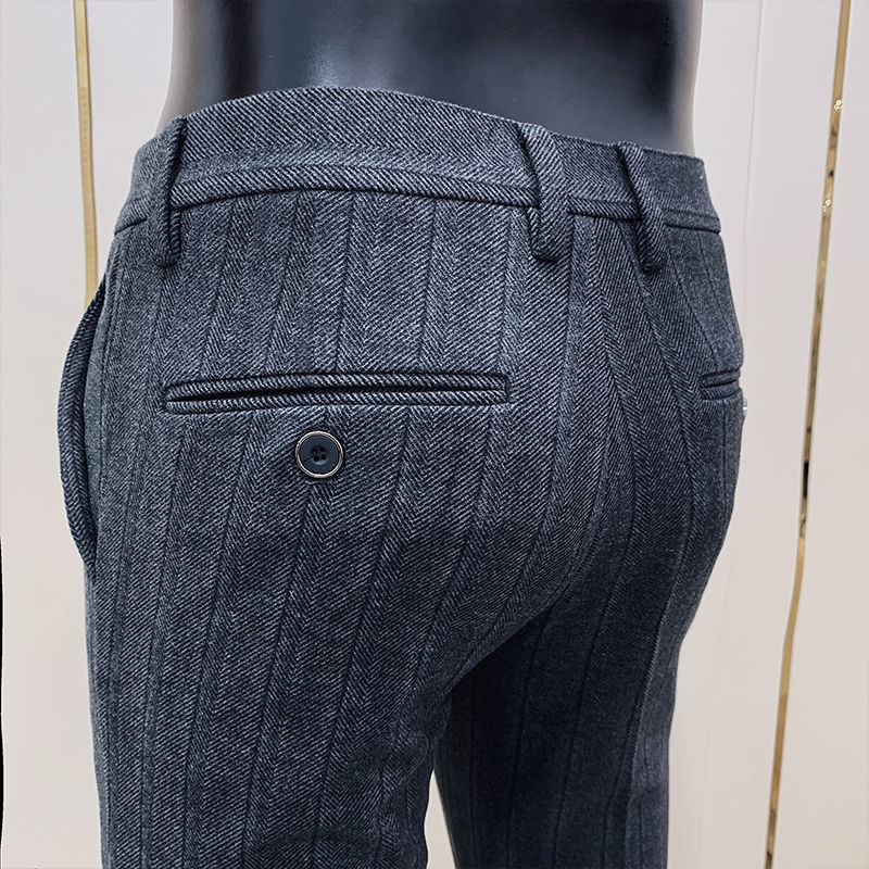 Stribet slim fit ankelbukser formelle bukser længde mørkegrå striber business kontor bukser mænd efterår kjole bukser til mænd