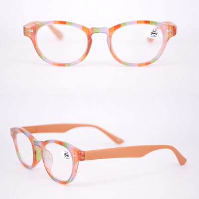 Damesleesbril blauw roze met etui en doekje korting ovaal dames optisch montuur glas: +200 / C2 sinaasappels