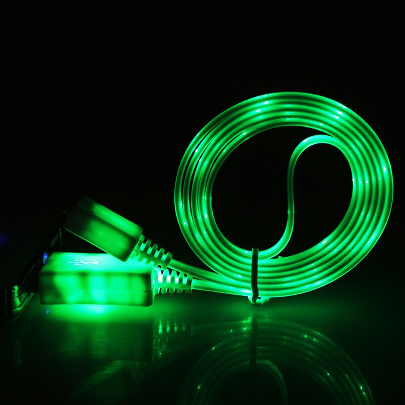 1M Colorful emitting Charge Wire Led Micro USB Cable for Samsung for HTC for iPhone 6 6S 7 8 Plus x Android phone charger cable: green / 1m for Type-C