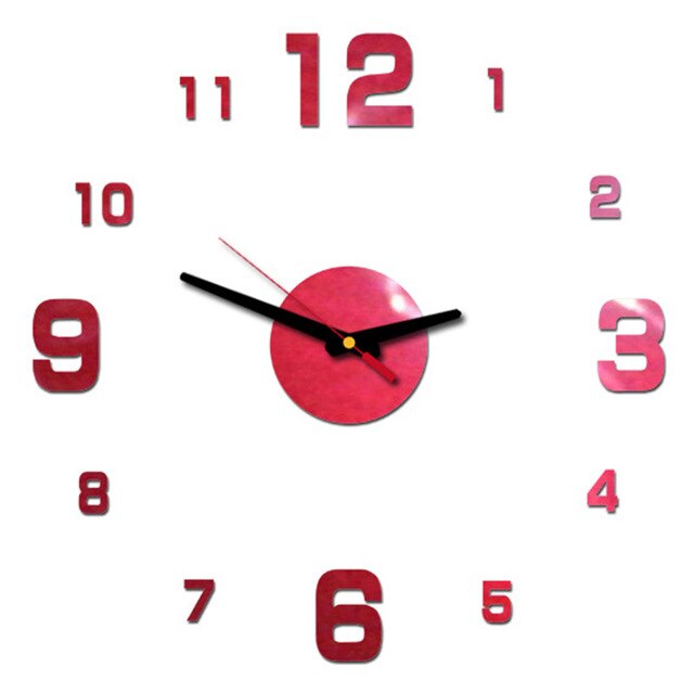 1pc Wall Clock 3D Acrylic Wall Clock Mirror Surface Sticker Home Office Room Decoration Personality Home Decor: Red