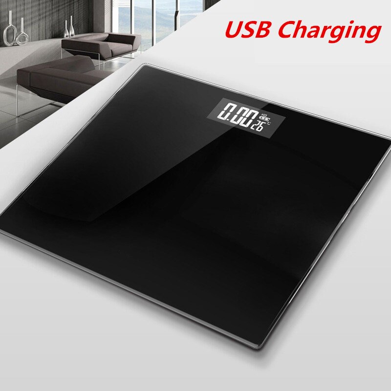 Floor Weegschalen Badkamer Lichaamsvet Schaal Glas Elektronische Smart Weegschalen Usb Opladen Lcd Display Body Wegen Digitale Weegschaal: Black-USB