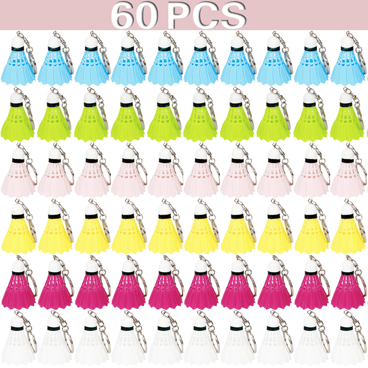 60 stuks 6 kleuren schattige badminton sleutelhanger sleutelhanger autohouder tas hanger sieraden sieraden sleutel hanger kettingen charme sleutelhanger
