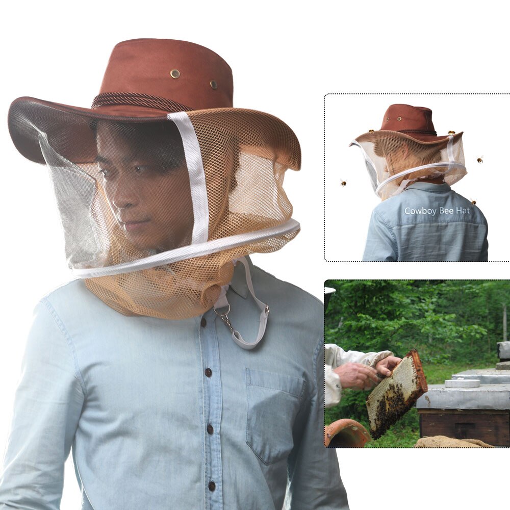 Apicultura sombrero apicultor vaquero de malla de gorro, máscara de cara completa contra mosquitera velo Protector facial apicultor suministros