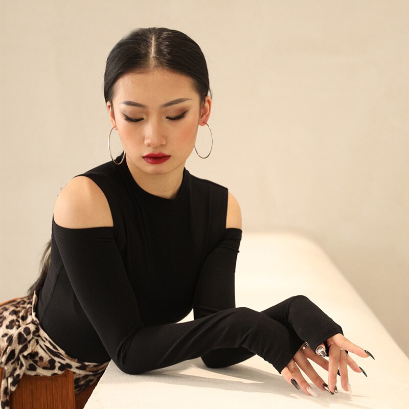 Haut De Tango Argentin, Haut Scintillant à Col Drapé, Haut Moulant à Manches 3/4, Haut De Danse Latine, Haut De Salsa, Haut Ajusté élastique Brillant - France