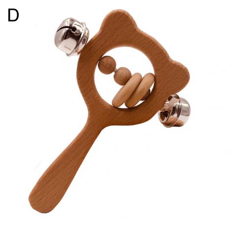 Bear Shape Wooden Hand Grip Teether Rattle Bell Baby Chew Beads Teething Toy Wooden bear shape odorless Rattle Molar toys: D