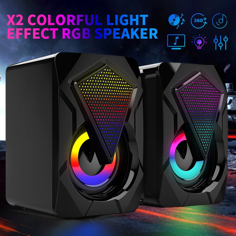 Usb Bedrade Computer Speakers Deep Bass Stereo Sound Box Speaker Voor Pc Laptop Krachtige Subwoofer Kleurrijke Led Light Laptop Ons🥇