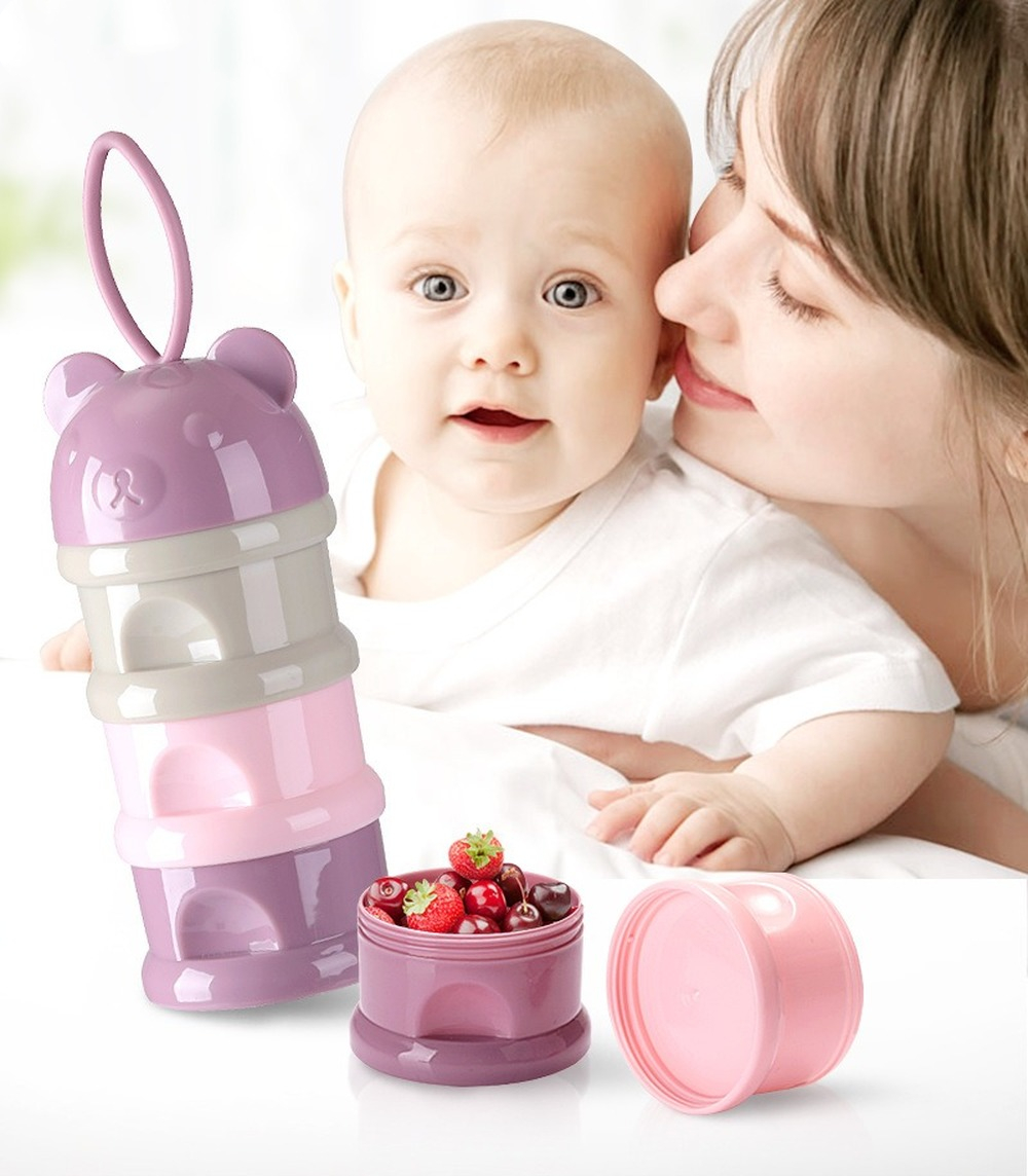 4-capas de comida de bebé caja de almacenamiento portátil de dibujos animados oso lindo recipiente de leche infantil leche en polvo de Toddle caja almacenamiento Snacks