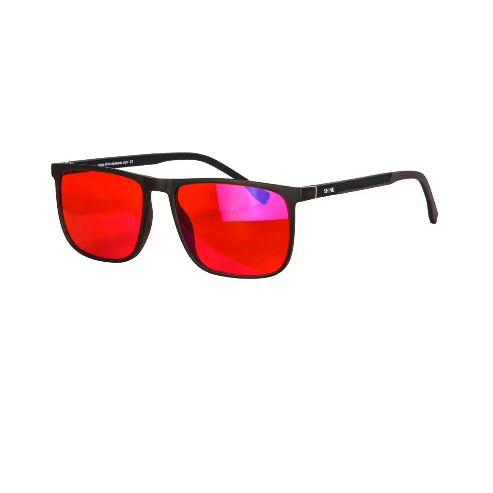 SHINU bon sommeil lumière bleue bloquant les lunettes hommes lentilles rouges Anti lumière verte éliminer la fatigue oculaire lunettes Bluelight: Marron