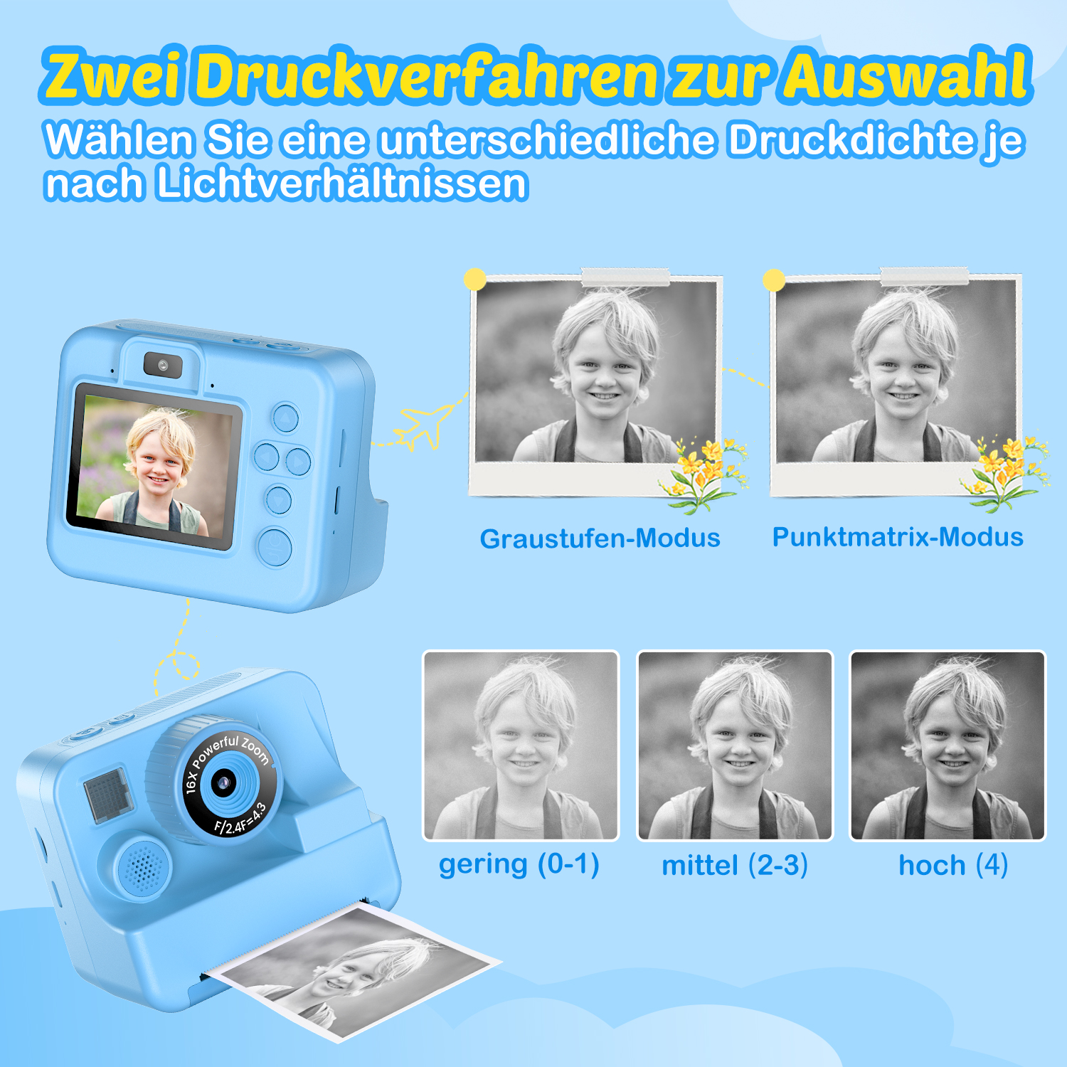 Bee Kids Camera Instant Camera 1080P HD Dual Lens Selfie Digitale Camera Print voor Meisjes Jongens Kerst Verjaardagscadeautjes Speelgoed