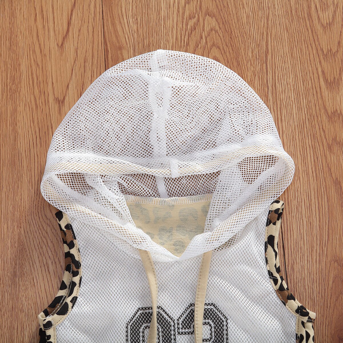 0-5y sommerpiger tøjsæt sportstøjdragt åndbart mesh ærmeløs hætte med top + leopard print bukser