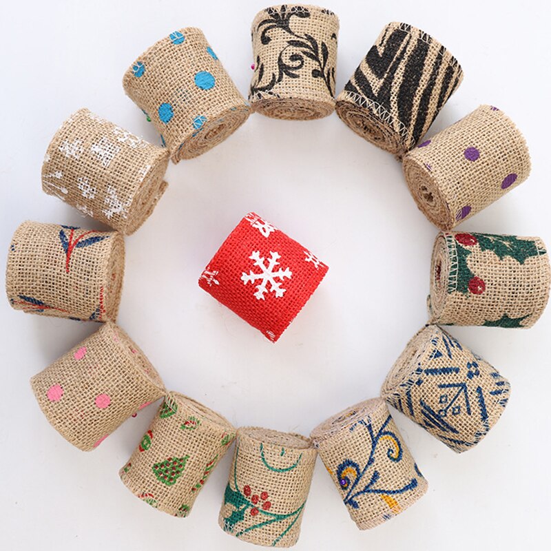 2 yards / rulle 60 mmdiy bomull och linne band handgjord jul bröllop klass hantverk spetsrulle utskrift band säckväv rulle