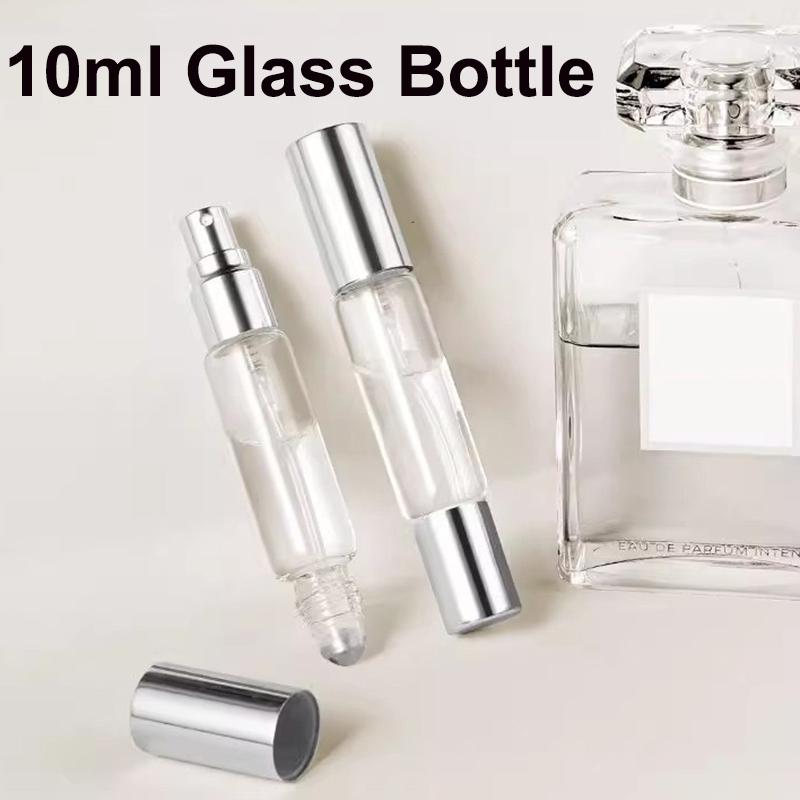 Botella de vidrio de Perfume de doble cabeza de 10ml, pulverizador rodante y de niebla, boquilla de aluminio, botellas de vidrio, atomizador de fragancia vacío recargable