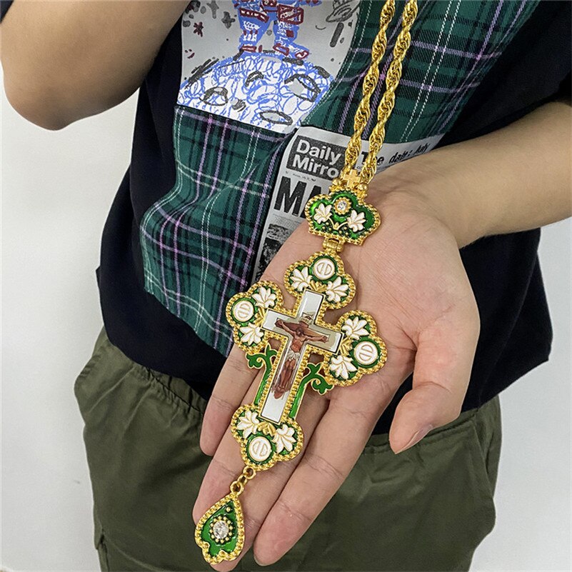 schultergürtel kreuz orthodoxe Jesus kruzifix anhänger strass kreuz kette Gold religiöse Schmuck Pastor Gebet artikel