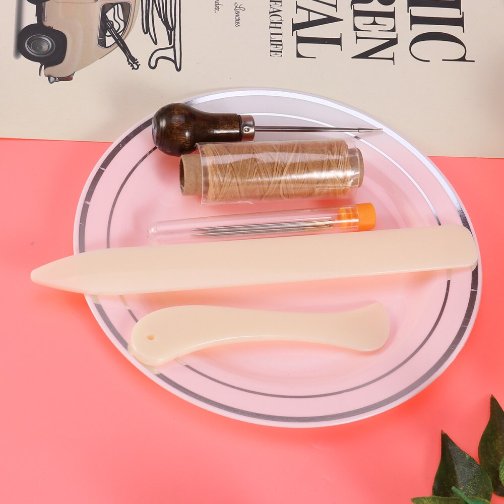 10PCS/Set Bookbinding Tools Set Bone Folder Creaser Waxed Linen Thread Wood Handle Awl Large-eye Needles for Books Book: Default Title
