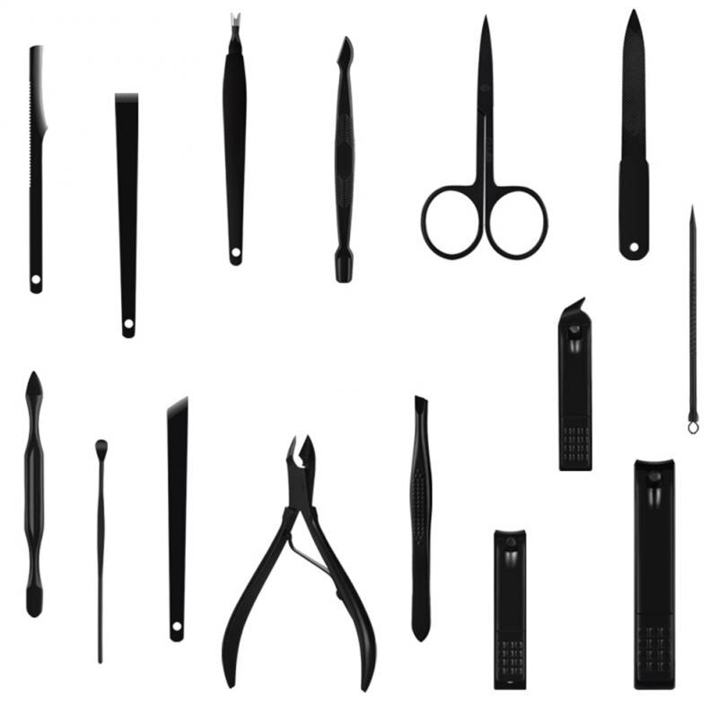 15 In 1 Manicure Set Nails Clipper Scissors Tweezer Manicure Sets Nail Care Nipper Ear Pick Kit With Case Nail Art Tool Kit