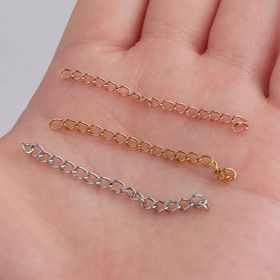 10 pçs/lote 316L 5 centímetros de Extensão Em Massa Ouro Prata Rosa de Ouro Aço Inoxidável Chains Fit DIY Colar Pulseira Descobertas Jóias