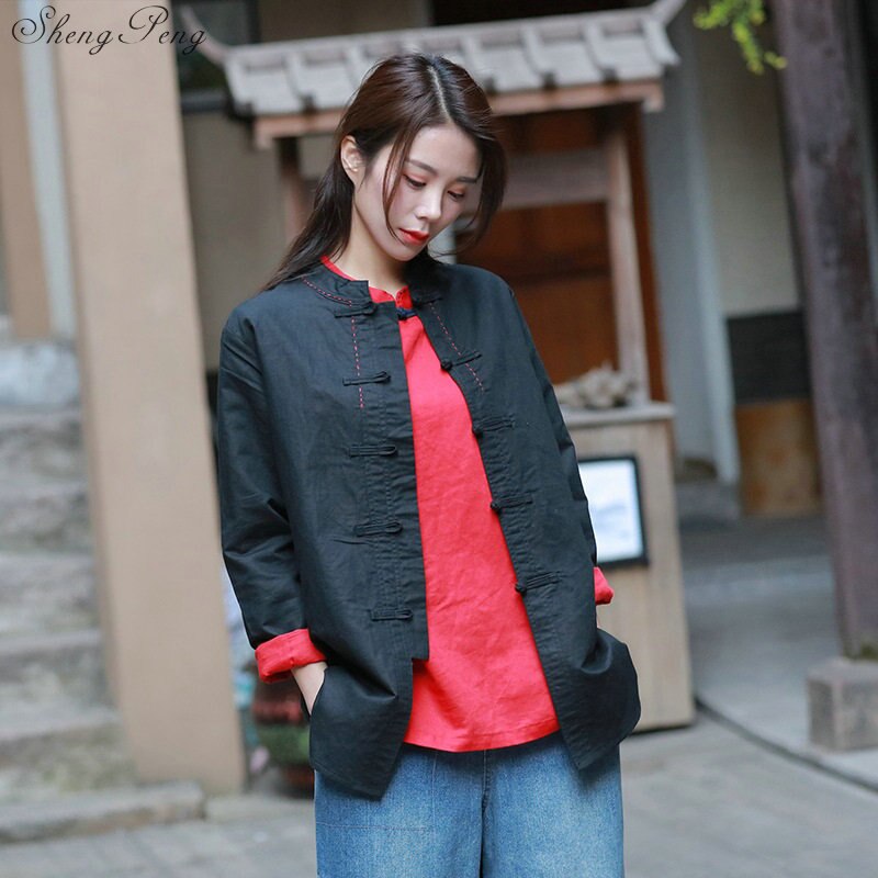 femme chinois traditionnel vêtements solide printemps complet manches manteau Oriental rétro Tai Chi Tang costume chinois longue chemise Q760