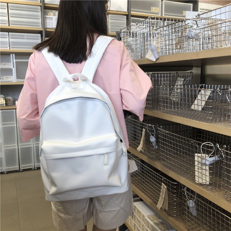 Mochila feminina de couro pu, bolsa ombro escolar de grande capacidade para estudantes