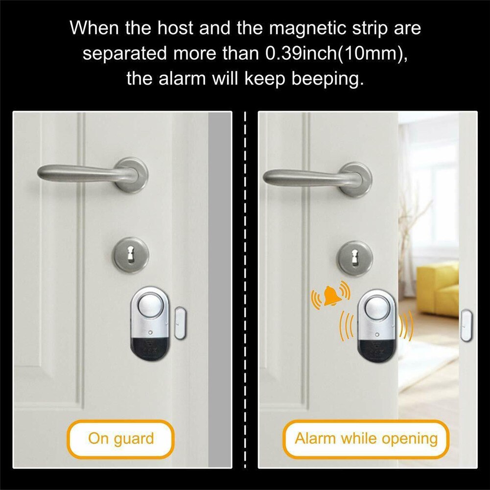 Dørvinduealarm 2 stk sikkerhed i hjemmet trådløs magnetisk sensor tyverisikring ultra-tynd med klæbestabil ydeevne