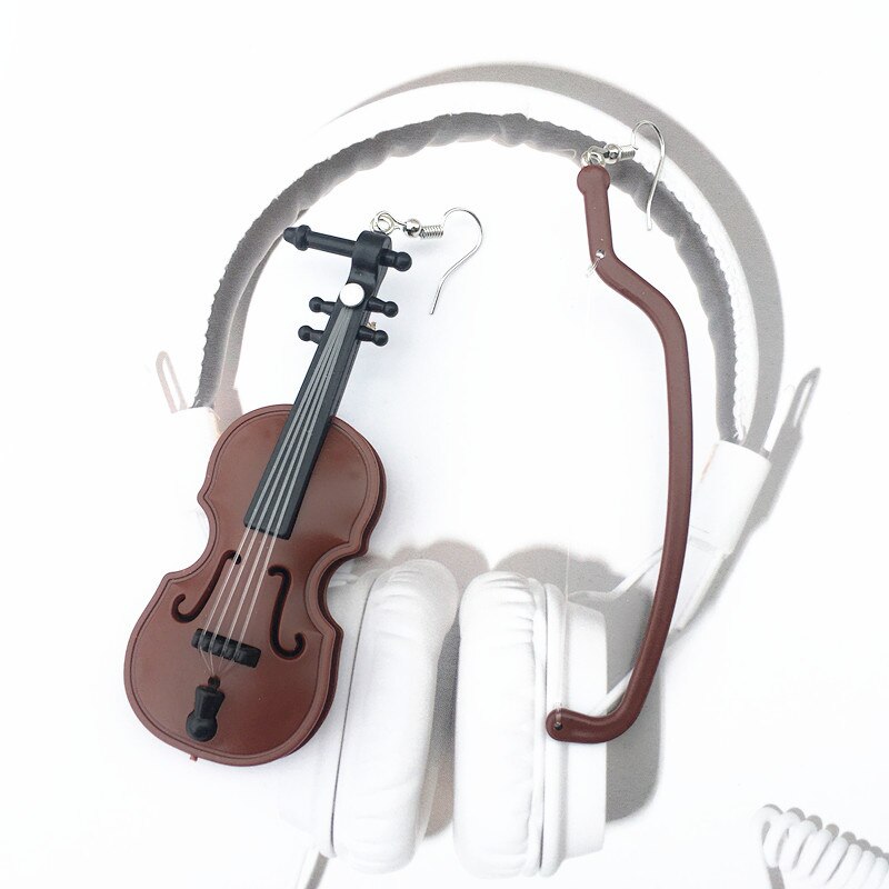 Nova chegada engraçado diy artesanal irregular violino gota brincos feminino retro instrumento musical balançando brincos vintage brincos