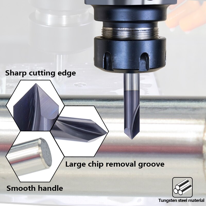 Chamfer End Mill 1pc 90 Degrees 2-12mm Chamfer Milling Cutter 2 Flutes Straight Chamfer Router Bit Carbide End Mill