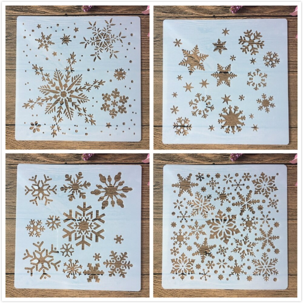 4 Pz/set 20*20 centimetri Fiocco di Neve Inverno FAI DA TE Stratificazione Stencil Pittura Murale Scrapbook Colorazione Goffratura Album Decorativo Modello