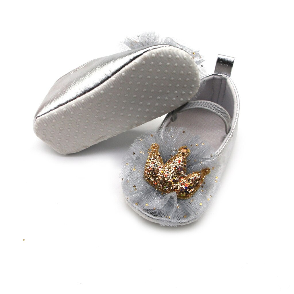 Lovely Newborn Baby Girls Sequins Lace Butterfly Prewalker Soft Sole Single Sandals Round Toe Flats Soft Sole Princess Shoes#45