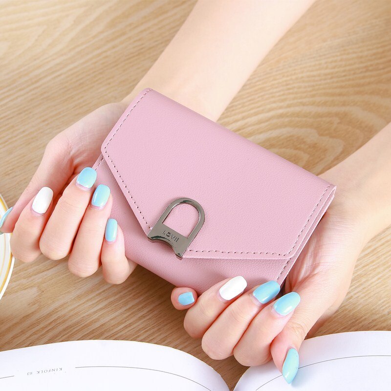 Vrouwelijke Portemonnee Mode Elegante Korte Portemonnee Vrouwen Snoep Kleur Kleine Lederen Portemonnee Dames Kaarthouders Tas Voor Vrouwen Clutch Dames: Roze