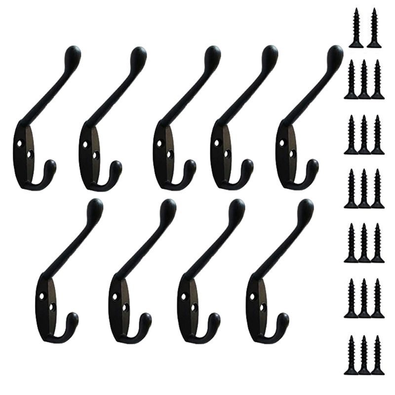 Ganchos de pared para sombreros, colgador Retro de doble punta con 20 tornillos (negro/dorado), montado en la pared, paquete de 9 Uds.