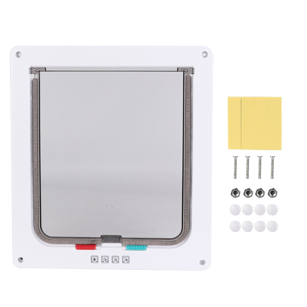 Flap door for cat dogs 4-way with key lock Waterproof pet doors screen ABS controllable acrylic switch Pet door: White