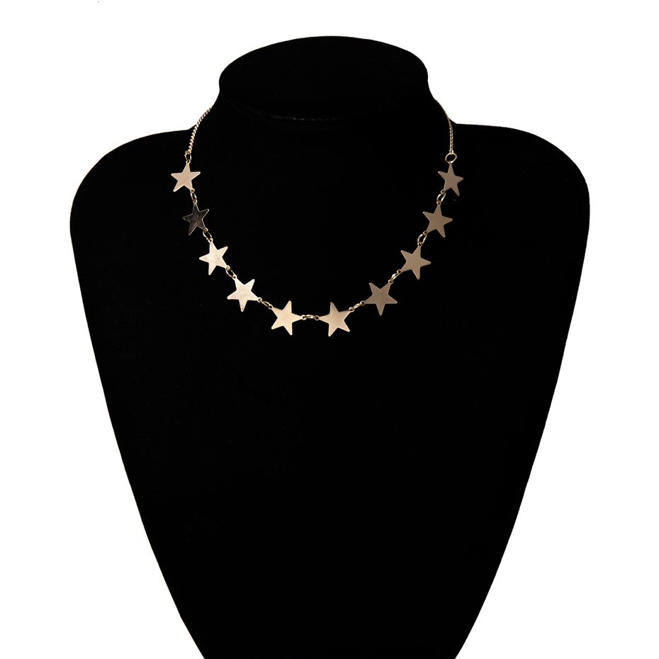 Gothic Punk Sweet Love Heart Choker Necklace Statement Steampunk Layered Star Gold Color Big Chunky Chain Necklace Women Jewelry: Gold 1