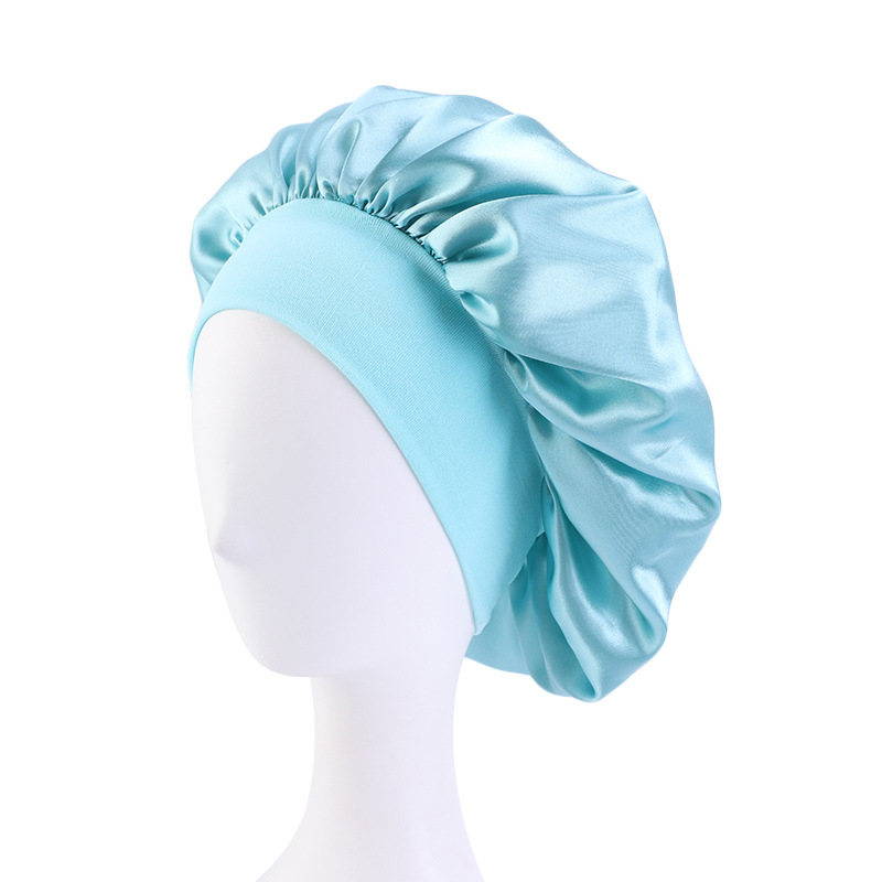 Satin Wide Brim Nightcap Silky Bonnet Hair Wrap for Sleeping Sleep Cap With Elastic Soft Band Styling Cap Hair Wrapping Tool: GRAY