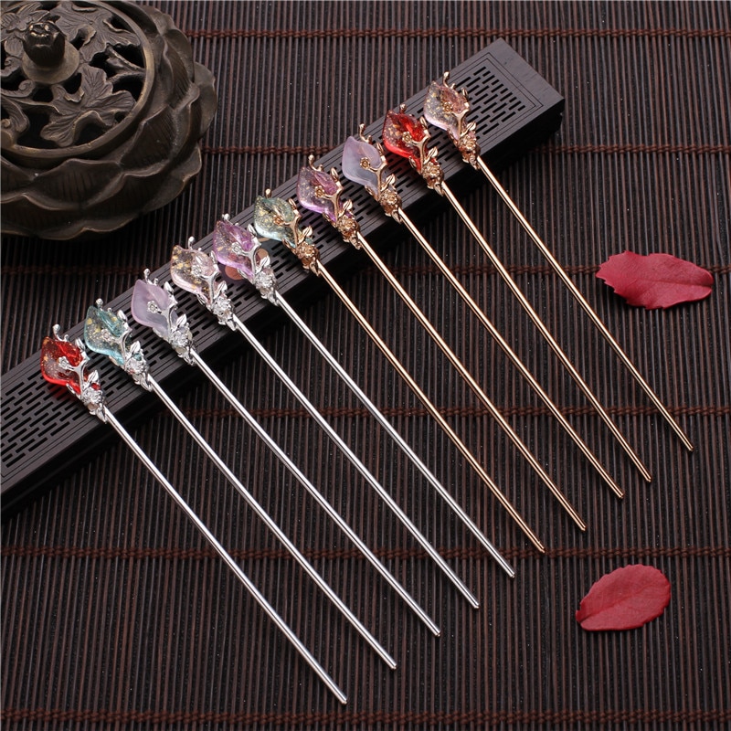 Moda chinês tradicional liga de metal vara de cabelo do vintage flor grampos de cabelo grampos para o cabelo feminino jóias acessórios presentes