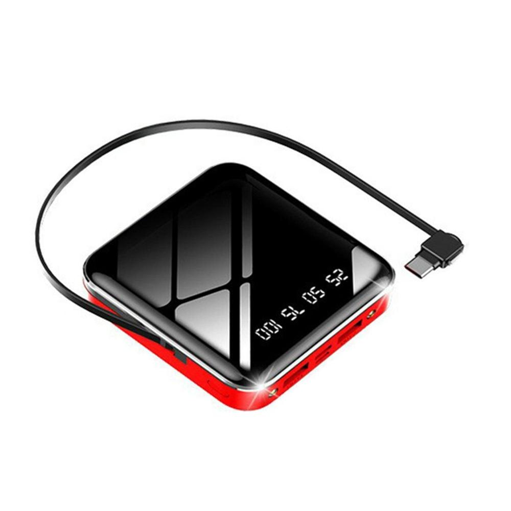 10000 mah powerbank met kabel, snel opladen, digitaal display, mini-spiegel powerbank 20000 3 in 1 externe batterij, powerbank: 20000 mah rood