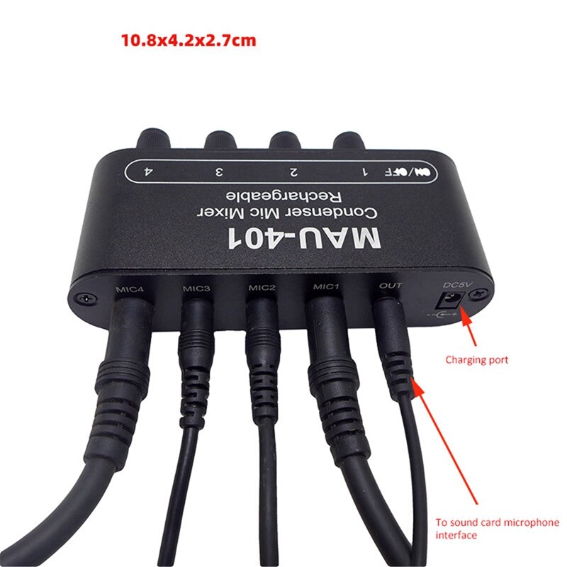 Mini Audio Mixer Condenser Microphone Mixer Four-In-One Microphone Amplifier for Computer Mobile Phone Live Sound Card
