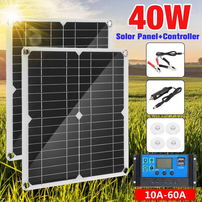 40W Solar Panel Kit Complete 12V USB With 10/20/30A Controller Solar Charger for Car Yacht RV Boat Moblie Phone Battery Power