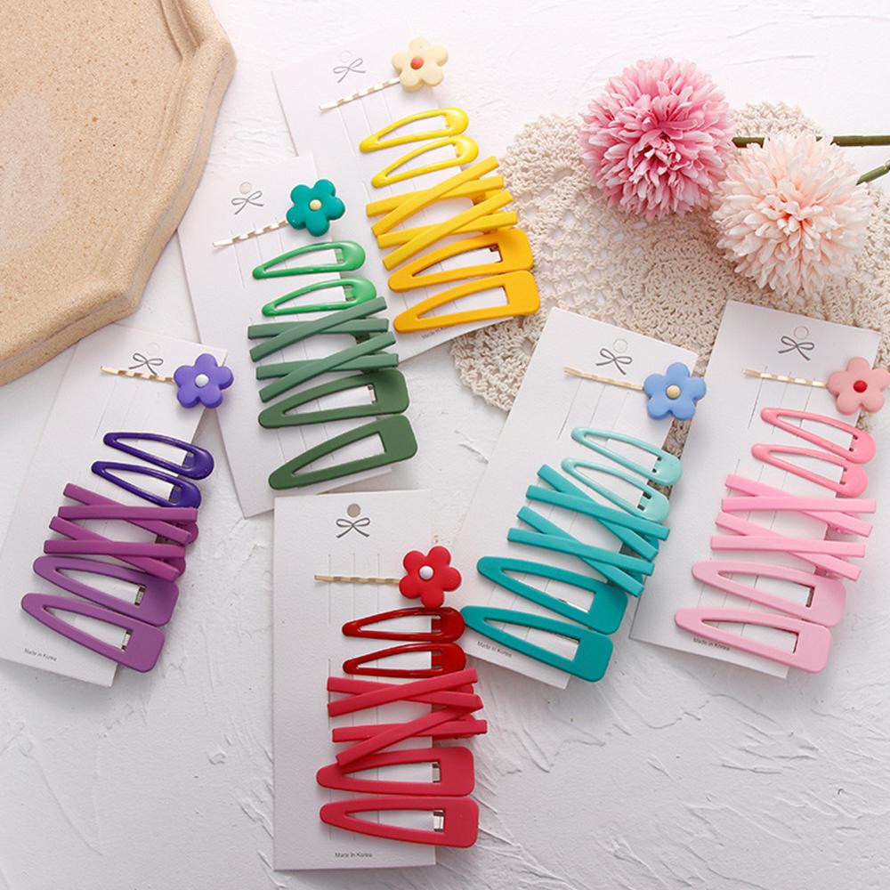 7Pcs/Set Candy Color Flower Hairpins BB Hair Clip Hairpin Girls Yellow Blue Barrettes DIY Hair Headwear Accessories Pink