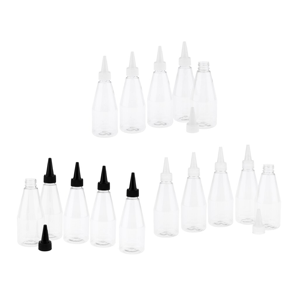 Pak Van 5 Plastic 200Ml Vloeibaar Oplosmiddel Flessen Tip Applicator Met Twist Top Caps Lekvrij, Draagbare Voor Reizen