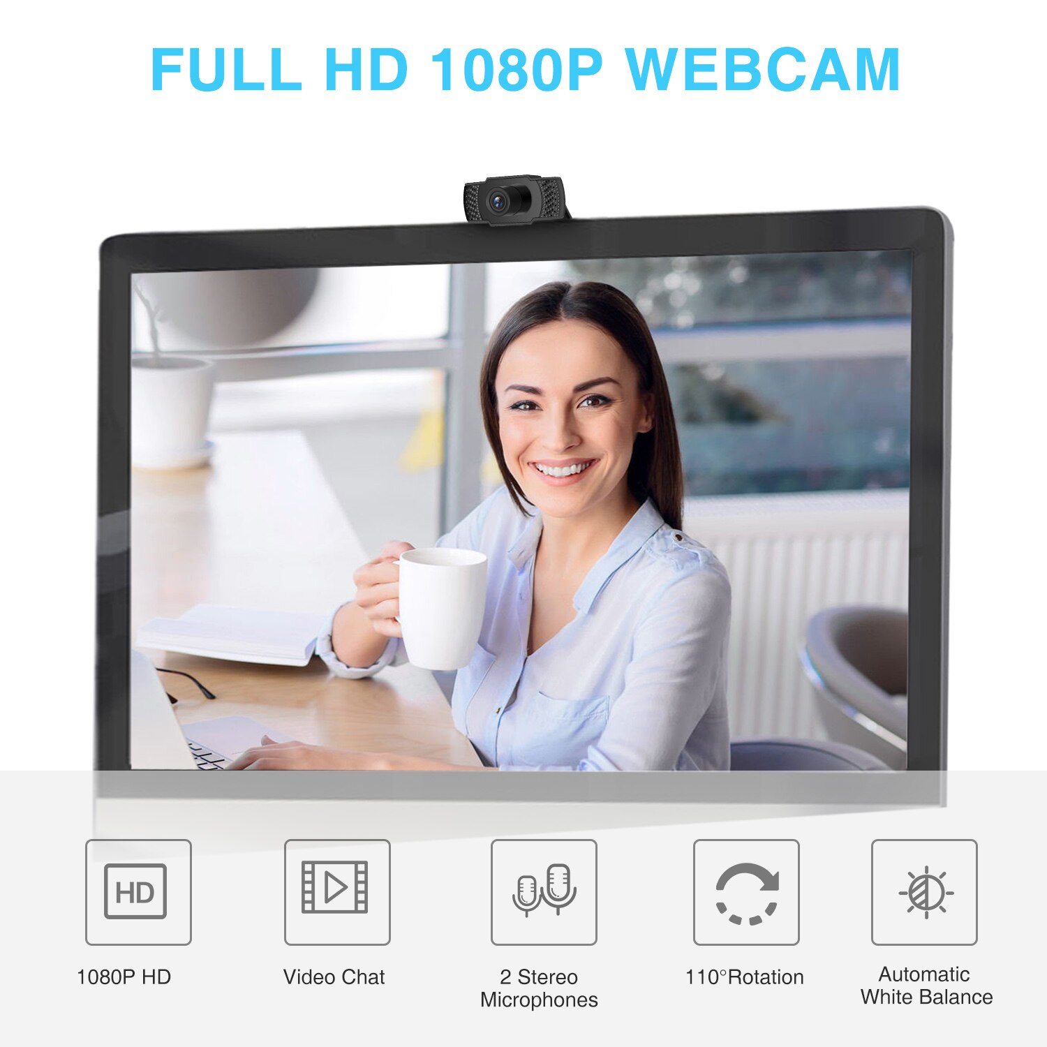 HD 1080P PC Networks USB Camera Built in Microphones for Laptops Desktops Computer D6
