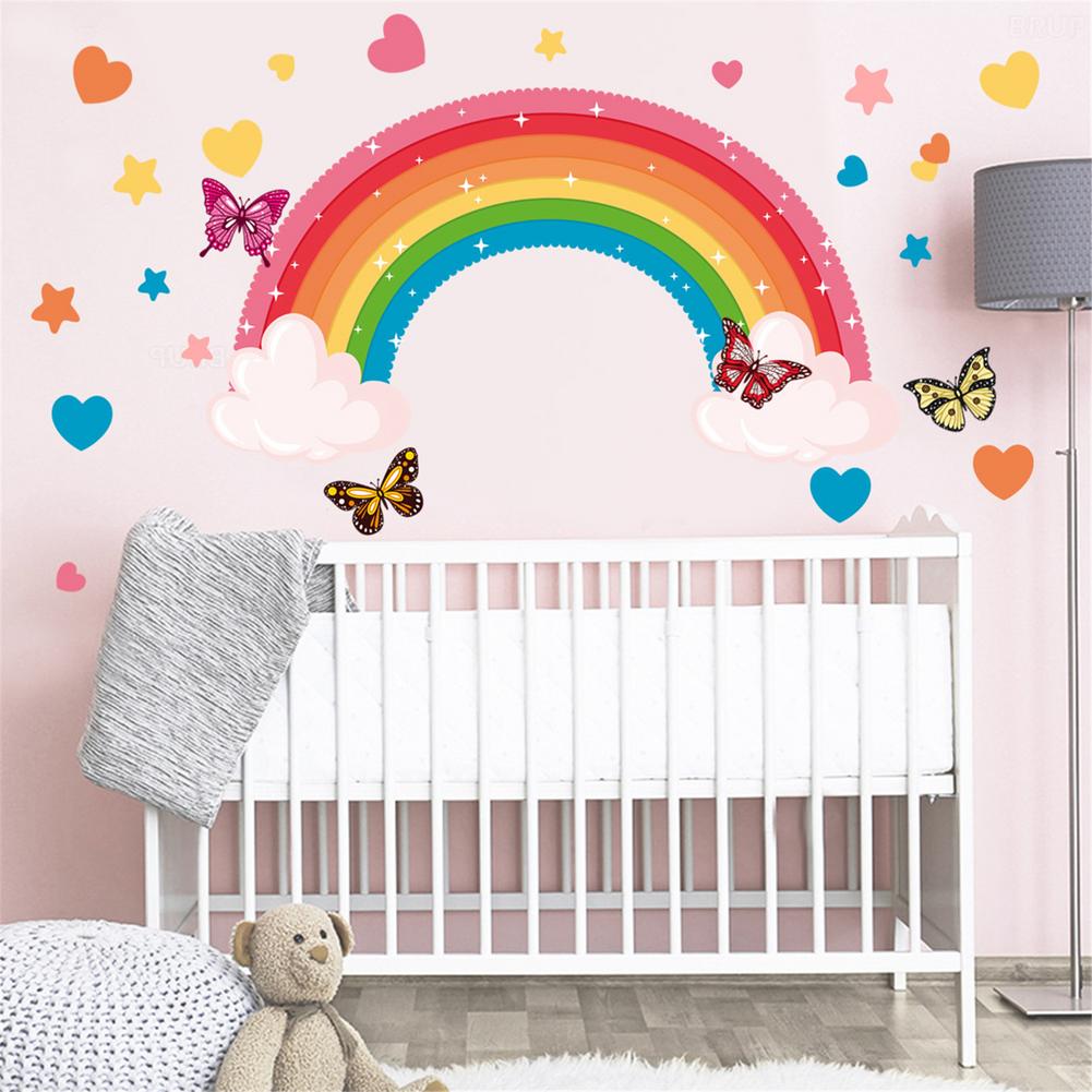 Rainbow Removable Wall Decals Nursery Art Heart Butterfly Stickers Wallpaper Posters Girls Bedroom Easy Use Home Decor