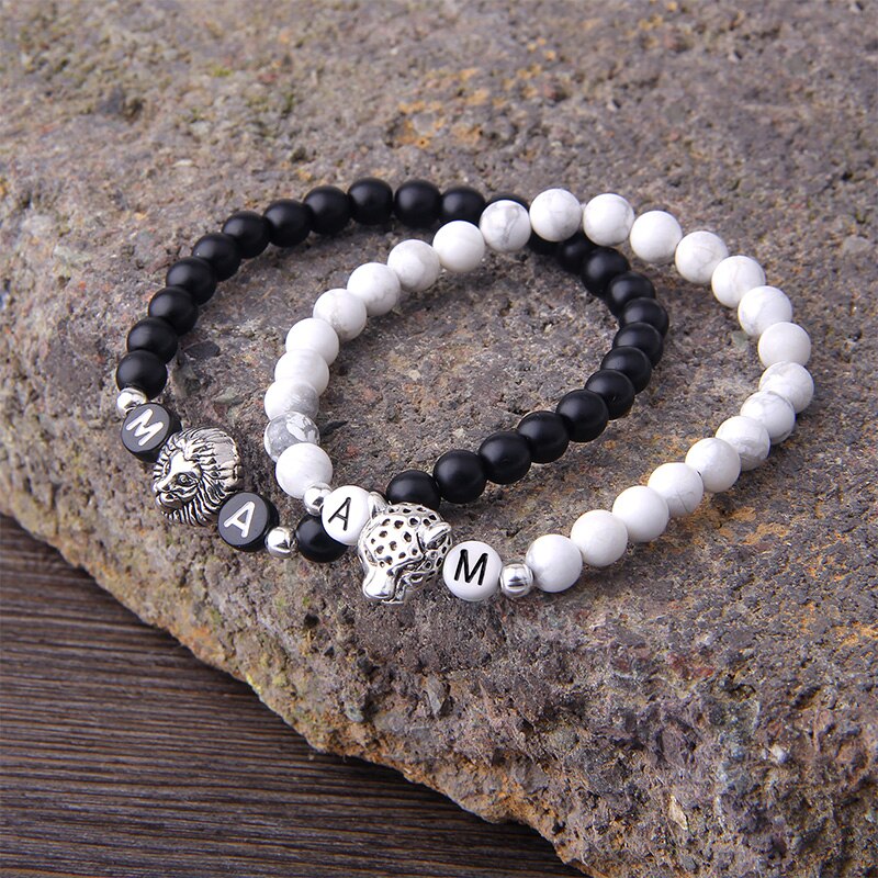 Par armbånd yin yang natursten sort onyx hvid turkis perler armbånd til kvinder mænd smykker pulseira feminin