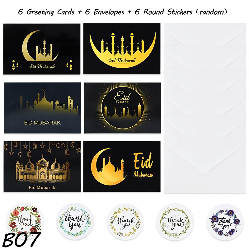 18Pcs/Set Eid Mubarak Greeting Cards Eid al-Fitr Greetings Cards Ramadan Note Cards with Envelopes Muslim Islamic Party Supplies: B07