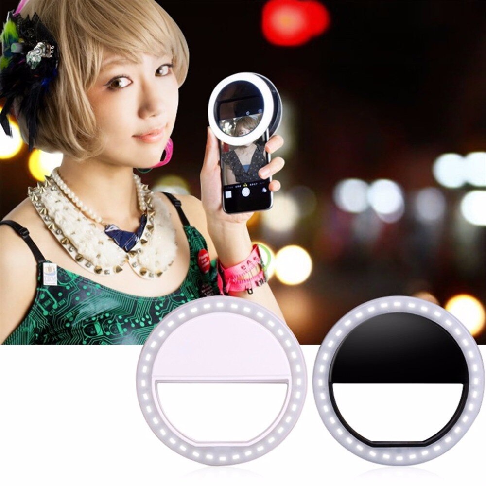 Clip de luz de teléfono móvil Selfie LED Flash automático para Teléfono Celular Smartphone redondo portátil linterna de Selfie espejo de maquillaje