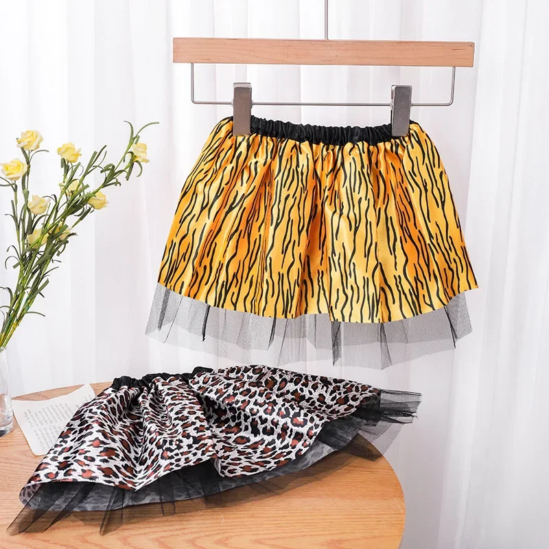 Halloween Kids Meisjes Dier Tijger Kostuum Set Fancy Dress Luipaard Ear Hoofdband Staart Strik Tutu Rok Cosplay Party