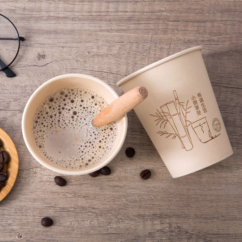 Tjock mjölk tekoppar grön bambu fiber oblekt papper kontor engångs koppar kaffekopp