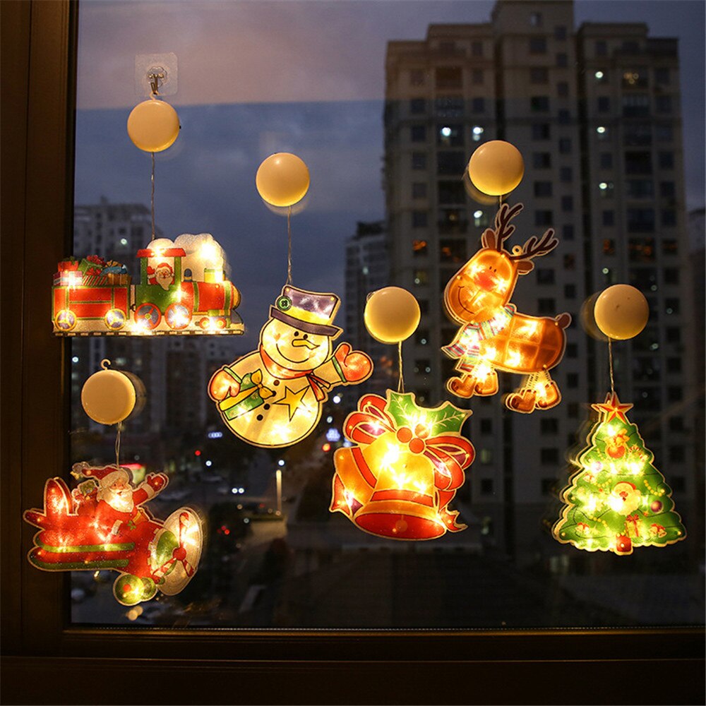 Lampe suspendue pour arbre de noël, bonhomme de neige, père noël, fenêtre, avec ventouse, crochet, pour nouvel an, , décoration intérieure et extérieure
