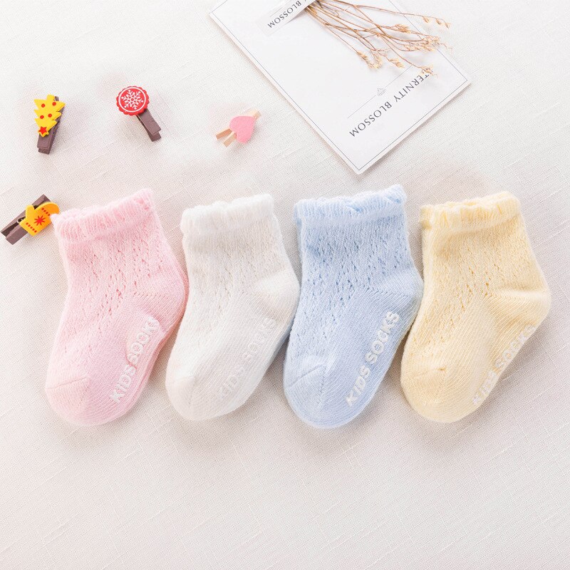 Calcetines huecos de estilo español para niños y niñas, medias antideslizantes de Color sólido, sin mangas, para Primavera, 3 par/lote, novedad de