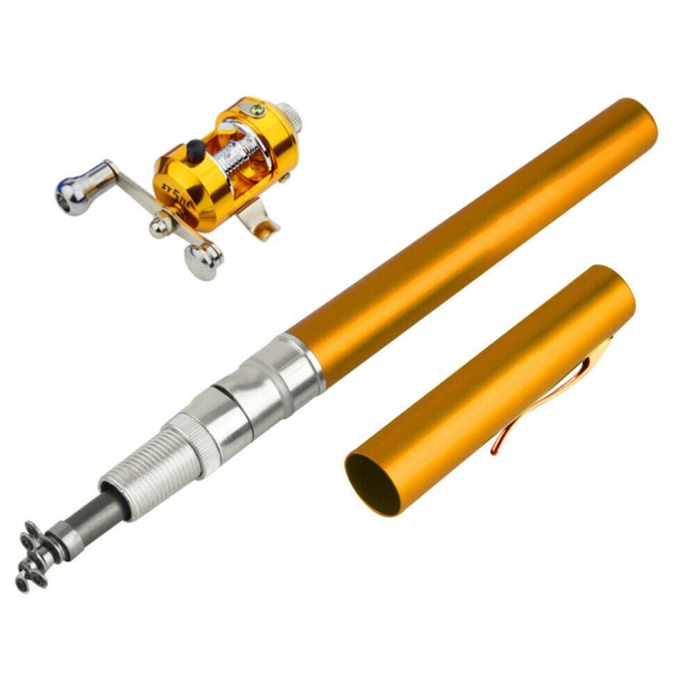 93cm Pen Shaped Fiberglass Ice Rock Fishing Rod Portable Lightweight Mini Telescopic Raft Fishing Pole Gear Tackle: Gold